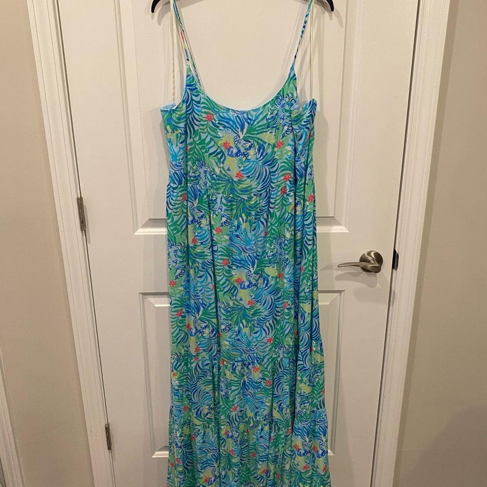 Lilly Pulitzer Blue and Green Maxi Dress- Size XL